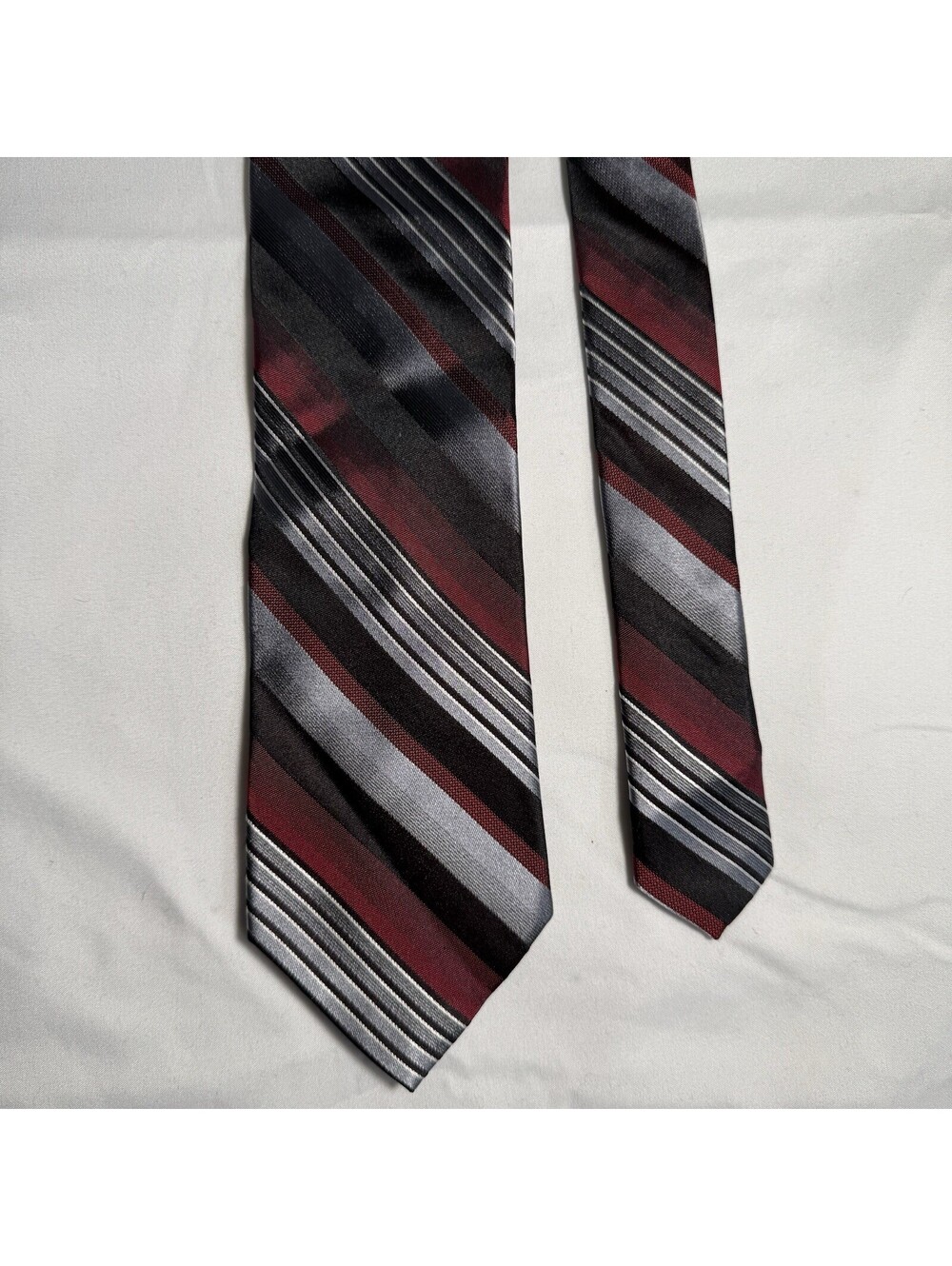 John Bartlett Statements Luxury Tie Black, Red, Grey Stripes 100% Silk Necktie